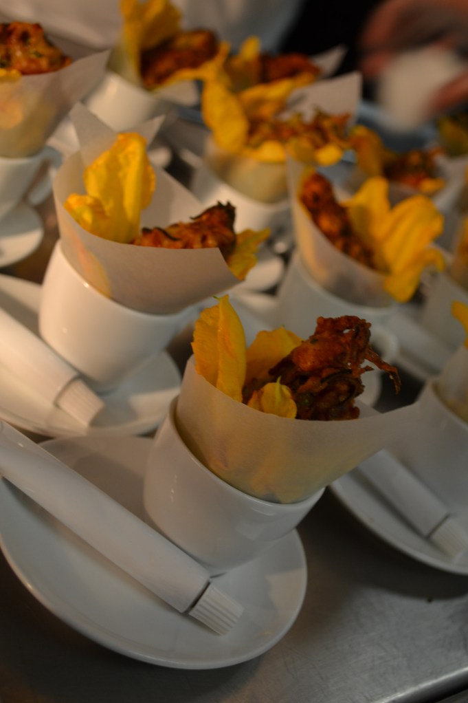 Speck Ham Fritter in a Squash Blossom and Spicy Cream